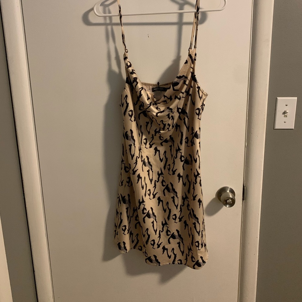 Cowl satin mini dress with black strips